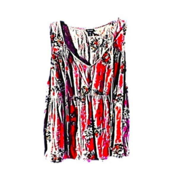 Torrid Lg Floral Lavender Split V-neck Sleeveless Empire Waistline Blouse - Picture 2 of 7